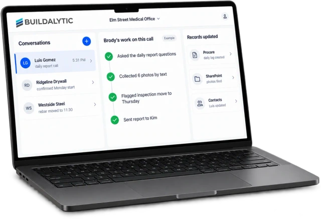 An illustrative browser workspace showing a call, the resulting actions and the records updated