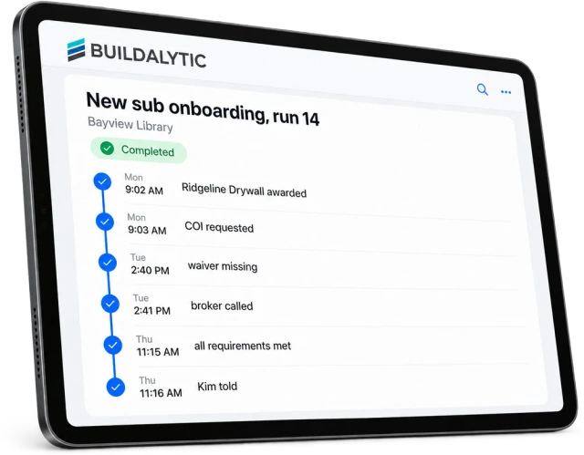 Illustrative workflow run log showing outcomes for review