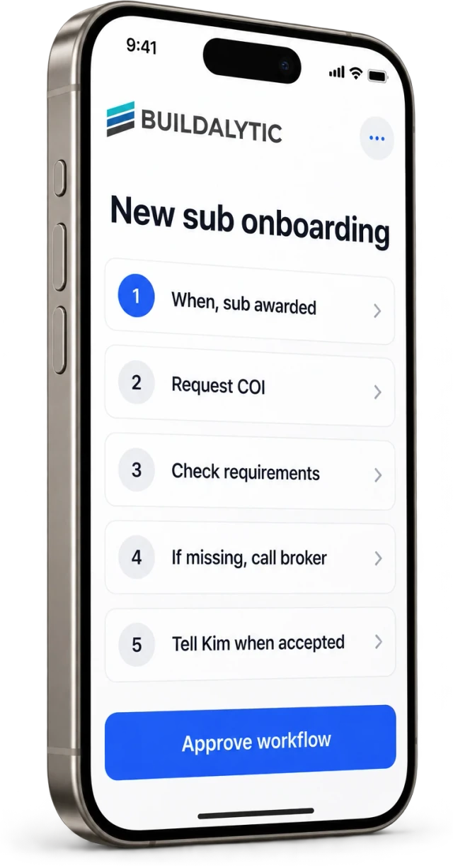 Illustrative phone showing a workflow awaiting human approval