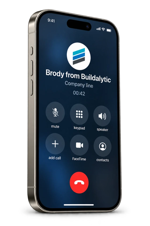 An ordinary phone call with the saved contact Brody from Buildalytic on the company line