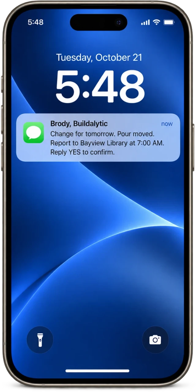 Illustrative phone showing a clearly identified dispatch change