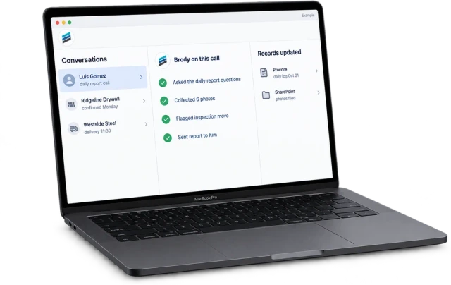 Illustrative connected systems and company records in a browser workspace on a MacBook