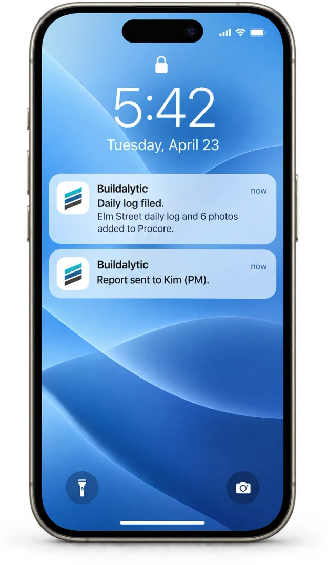 Illustrative phone showing a destination reference after a Daily Log write